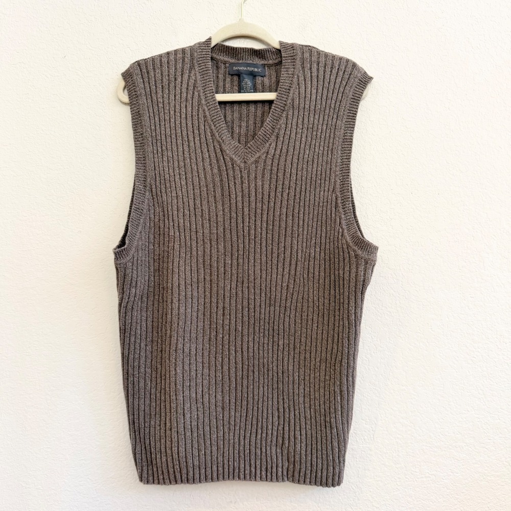 Banana Republic Mens Brown Ribbed 100% Cotton V-Neck Sweater Vest Large HK